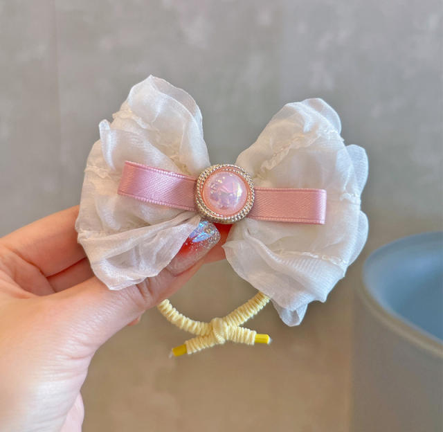 Korean fashion sweet white pink bow hair clips for kids