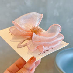 Spring design pink white bow snap hair clips for kids