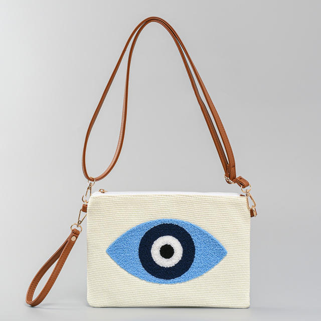 Boho blue evil eye pattern canvas crossbody bag