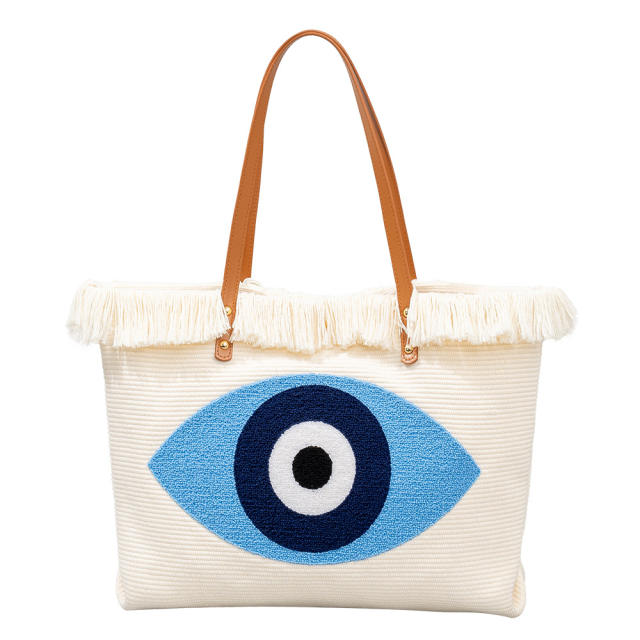 Boho evil eye canvas large beach tote bag