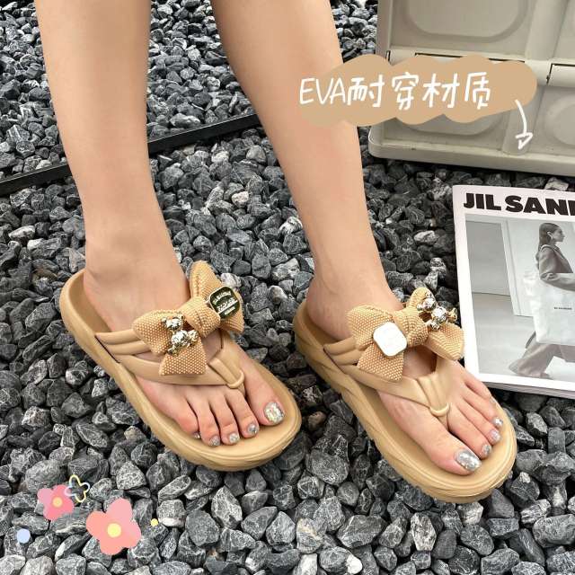 summer candy color EVA material bow flip flops slippers