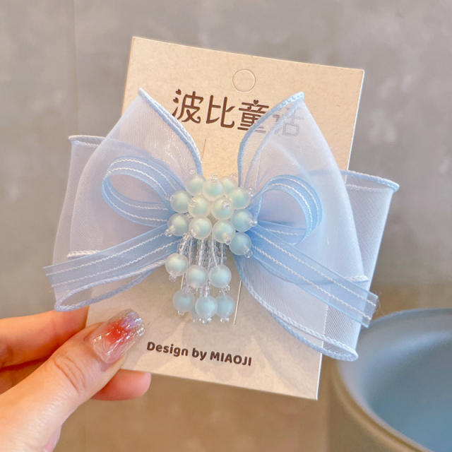 Spring colorful bead cute bow hair clips for kids