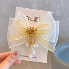 Spring colorful bead cute bow hair clips for kids