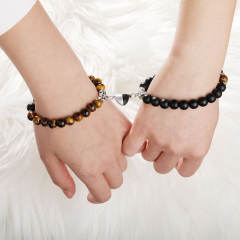 Hot sale natural stone beaded heart Magnetic attraction couple bracelet
