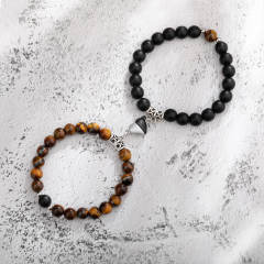 Hot sale natural stone beaded heart Magnetic attraction couple bracelet