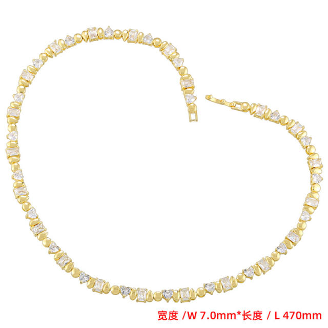 Delicate cubic zircon heart unique geometric gold plated copper necklace bracelet set