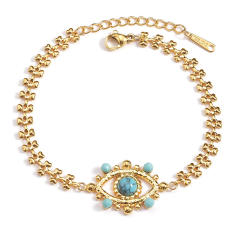 Vintage evil eye turquoise bead stainless steel bracelet