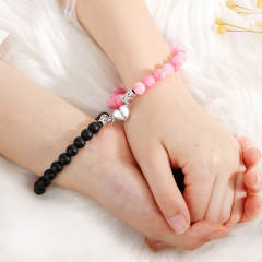 Hot sale natural stone beaded heart Magnetic attraction couple bracelet