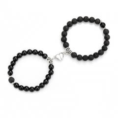 Hot sale natural stone beaded heart Magnetic attraction couple bracelet