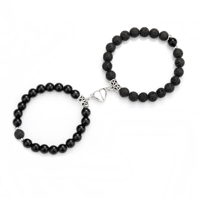 Hot sale natural stone beaded heart Magnetic attraction couple bracelet