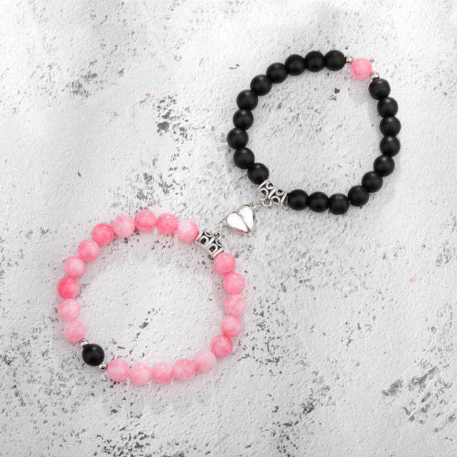Hot sale natural stone beaded heart Magnetic attraction couple bracelet