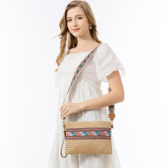Boho pattern straw material small size crossbody bag clutch bag