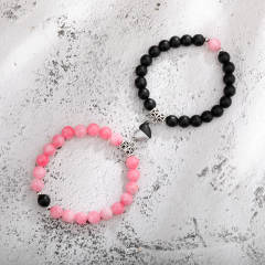 Hot sale natural stone beaded heart Magnetic attraction couple bracelet