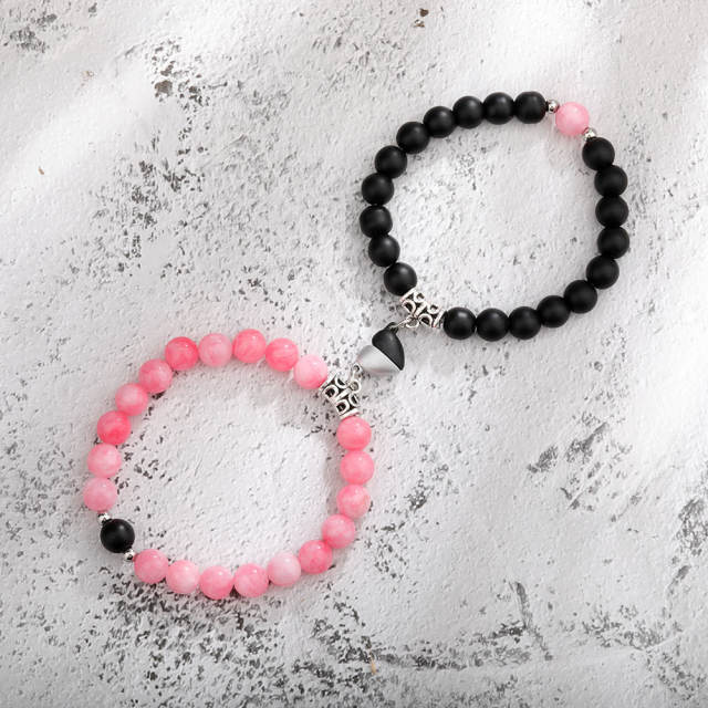Hot sale natural stone beaded heart Magnetic attraction couple bracelet