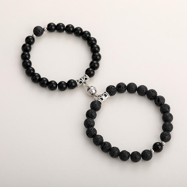 Hot sale natural stone beaded heart Magnetic attraction couple bracelet