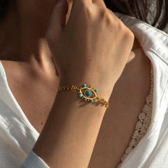 Vintage evil eye turquoise bead stainless steel bracelet