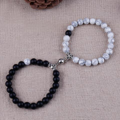 Hot sale natural stone beaded heart Magnetic attraction couple bracelet