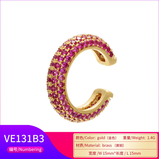 Chic full of colorful cubic zircon gold plated copper ear cuff