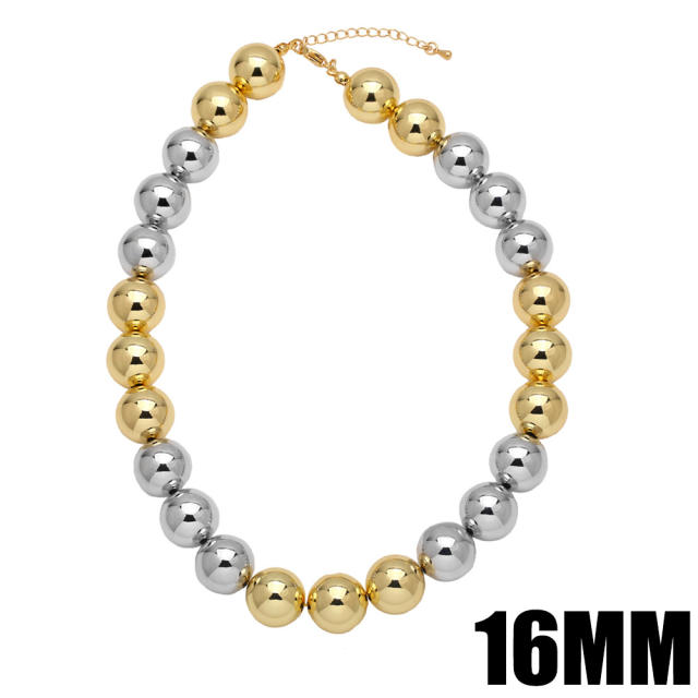 Hiphop mix color gold plated copper ball beaded choker necklace