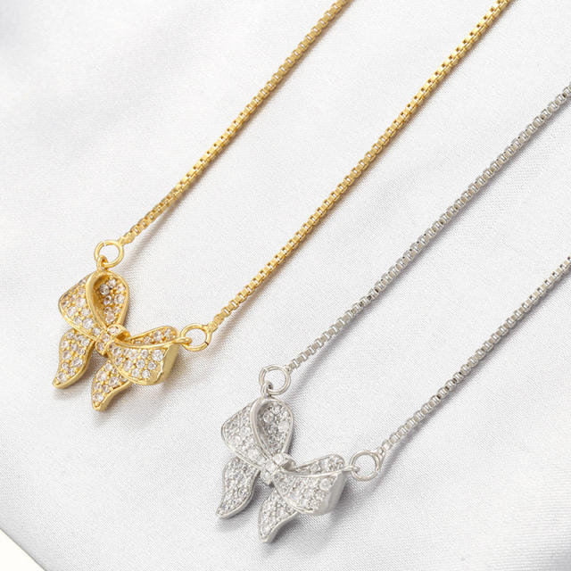 Dainty diamond bow gold plated copper necklace