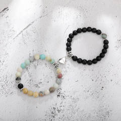 Hot sale natural stone beaded heart Magnetic attraction couple bracelet
