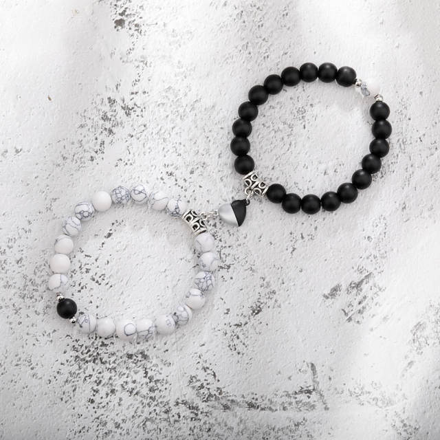 Hot sale natural stone beaded heart Magnetic attraction couple bracelet