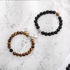 Hot sale natural stone beaded heart Magnetic attraction couple bracelet