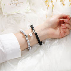 Hot sale natural stone beaded heart Magnetic attraction couple bracelet