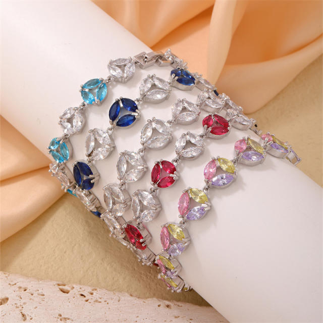 Luxury colorful cubic zircon statement copper dennis bracelet diamond bracelet