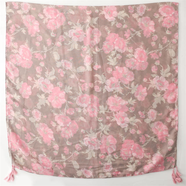 Hot sale sweet pink gray color flower fashion scarf