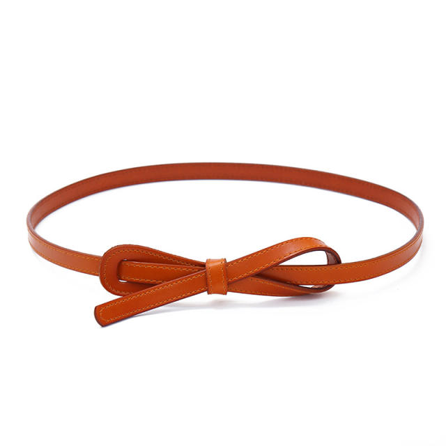 Vintage knotted bow women pu leather belt