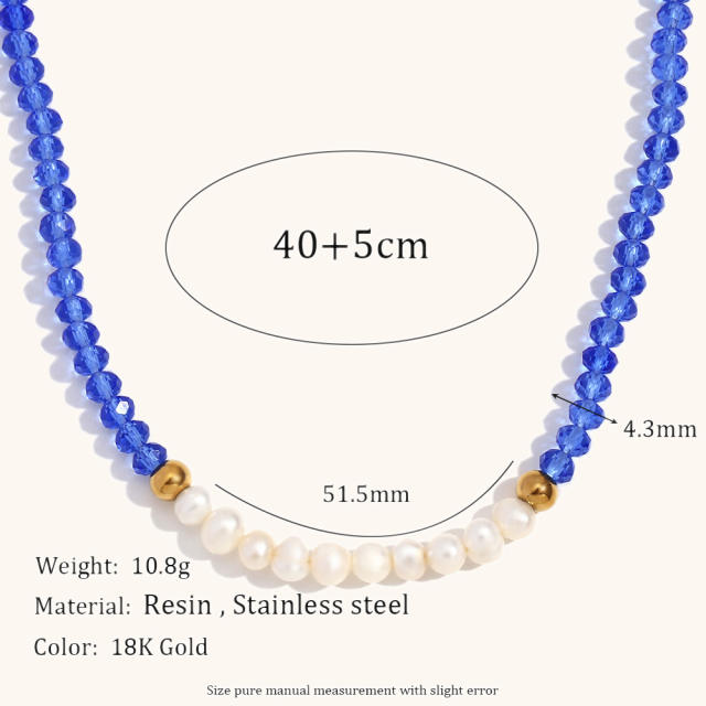 18KG waterpearl crystal beaded blue color necklace collection