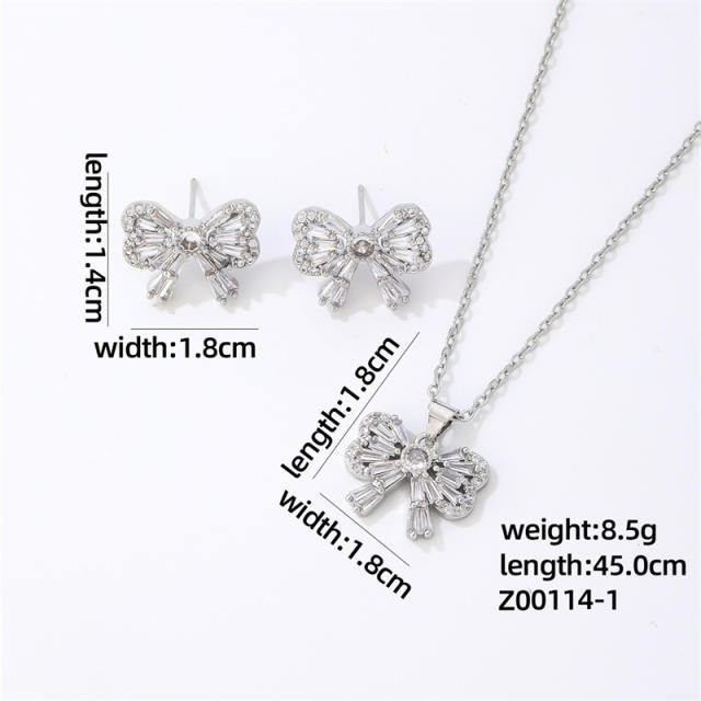 Delicate bow diamond necklace set