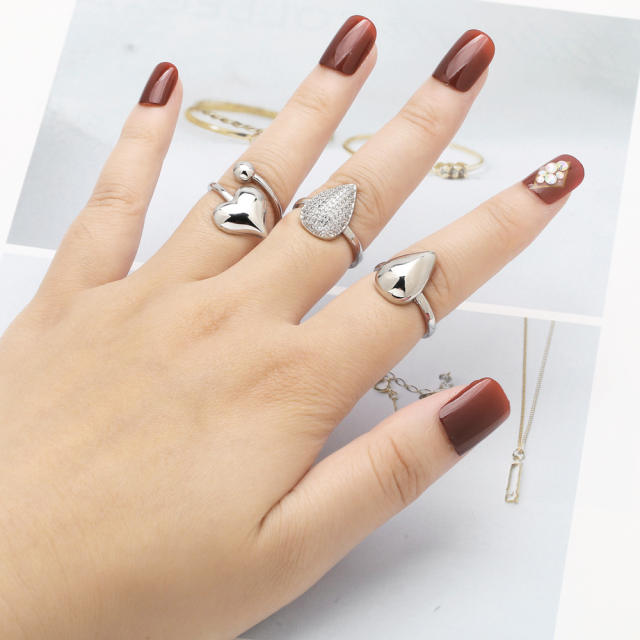 Silver color chunky waterdrop copper finger rings