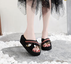 Boho national trend tassel flat slippers platform slippers