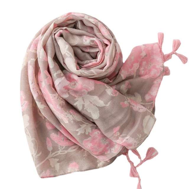 Hot sale sweet pink gray color flower fashion scarf
