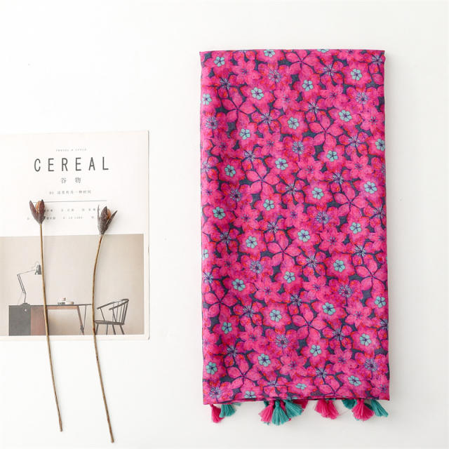 National trend rose red color flower pattern fashion scarf