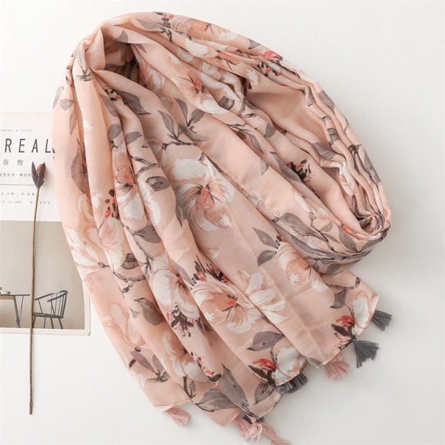 Spring summer sweet pink color floral fashion scarf