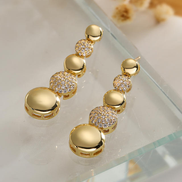 Chunky ball diamond gold plated copper dangle earrings