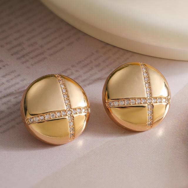 Chunky delicate diamond cross round square shape gold plated copper studs earrings