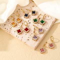 Delicate colorful clover diamodn gold plated copper earrings