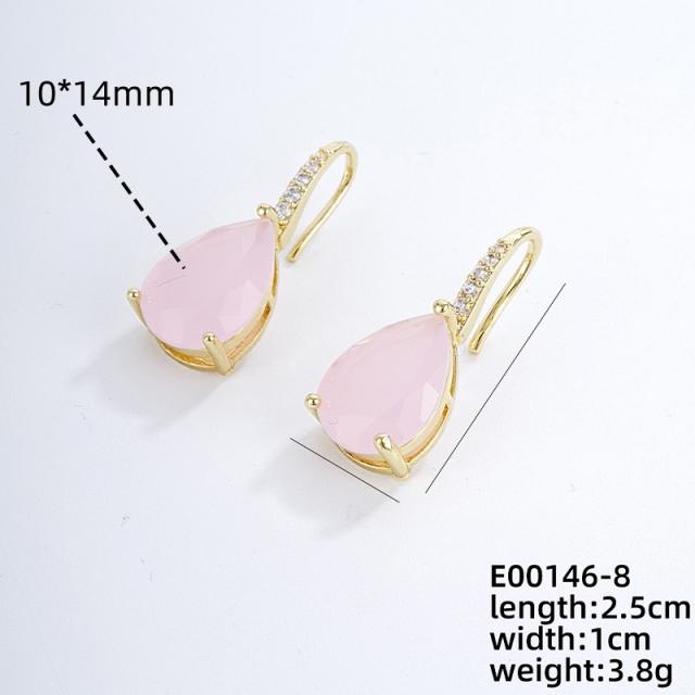 Chic drop shape cubic zircon gold plated copper earrings