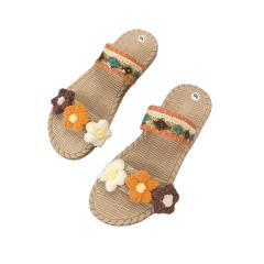 Boho knitted flower flatform beach slippers flat slippers