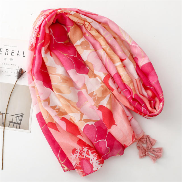 Spring summer red color flower pattern fashion scarf