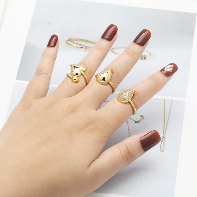Hot sale chunky waterdrop gold plated copper finger rings