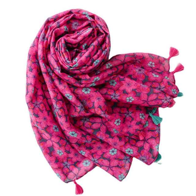 National trend rose red color flower pattern fashion scarf
