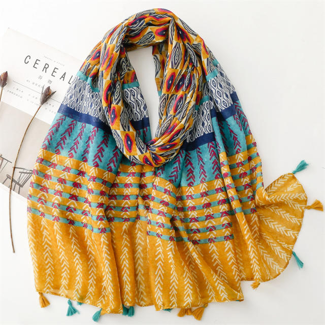 Boho bright color pattern fashion scarf for spring summer