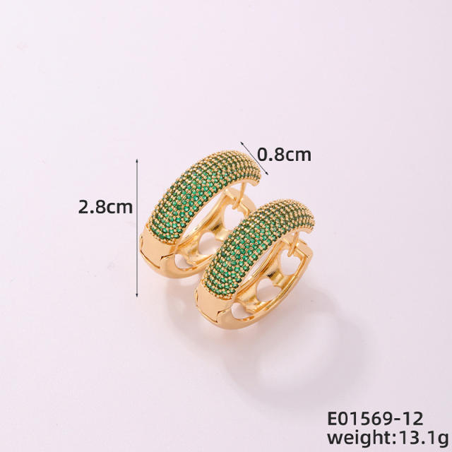 Chic hot sale full of cubic zircon small hoop gold plated copper earrings huggie earrings