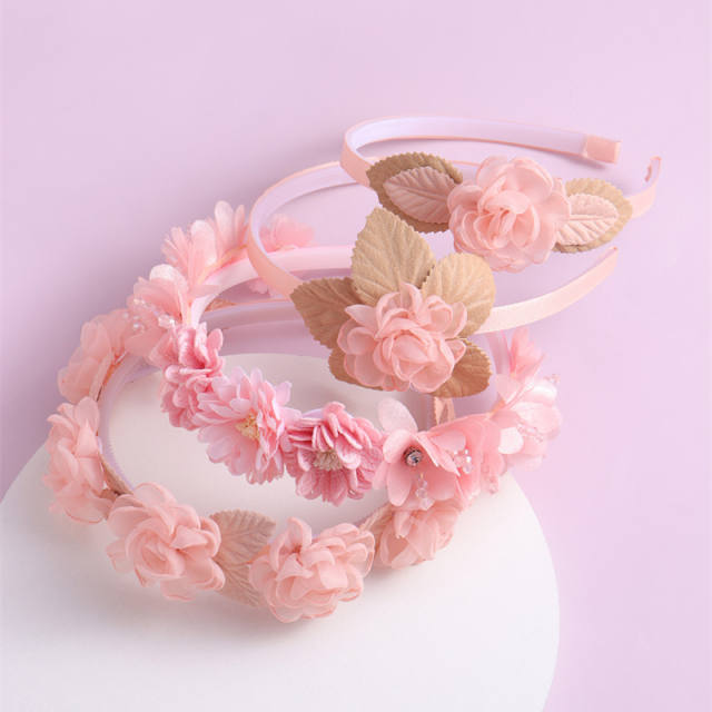 Creative easy match pink color series flower headband for kids