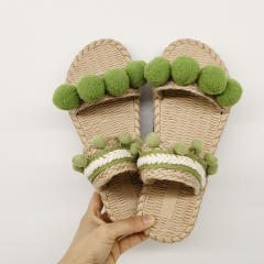 Summer boho trend cute pom pom flat slippers